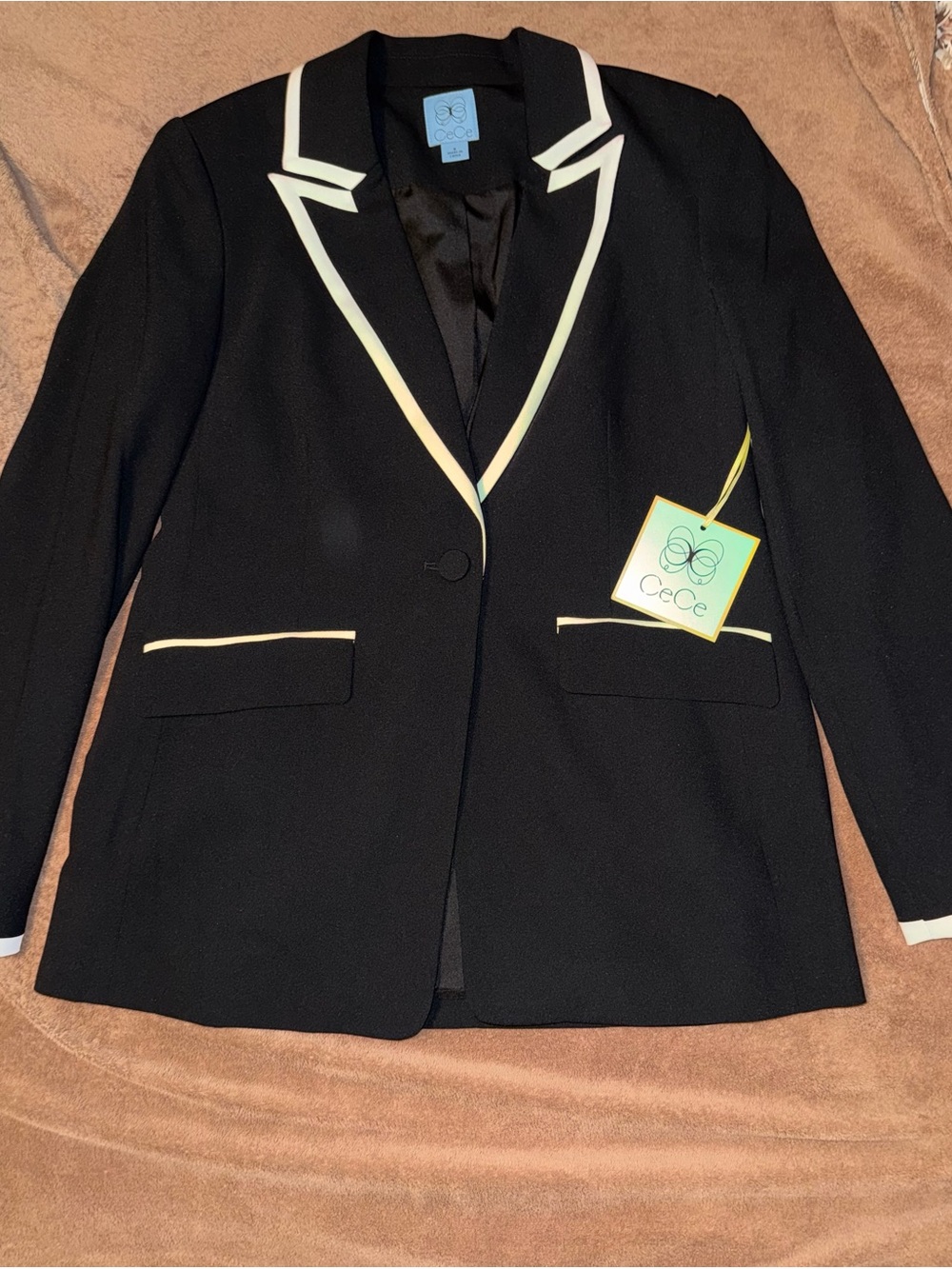 CeCe Black Blazer with Cream Contrast Trim